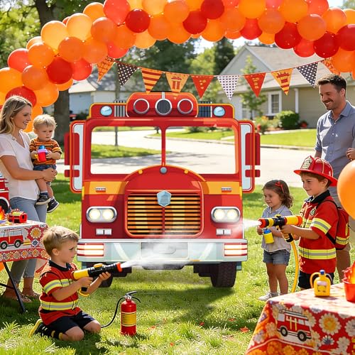 4ft Life Size Fire Truck Cardboard Cutout Standee, Large Firefighter Party Decoration Photo Booth Props Standup Backdrop for Firetruck Baby Shower Birthday Classroom School Events - color: Red