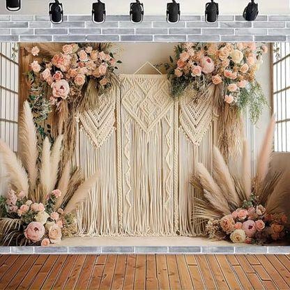 Bohemian Pampas Grass Art Photography Backdrops Retro Boho Flowers Window Photography Background Bohemian Room Backdrops Adult Birthday Wedding Maternity Portrait Decor Backdrop (9x6feet) - size: 9x6feet