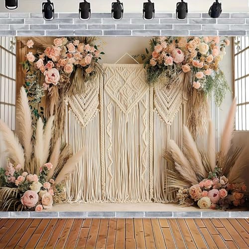 Bohemian Pampas Grass Art Photography Backdrops Retro Boho Flowers Window Photography Background Bohemian Room Backdrops Adult Birthday Wedding Maternity Portrait Decor Backdrop (8x6feet) - size: 8x6feet