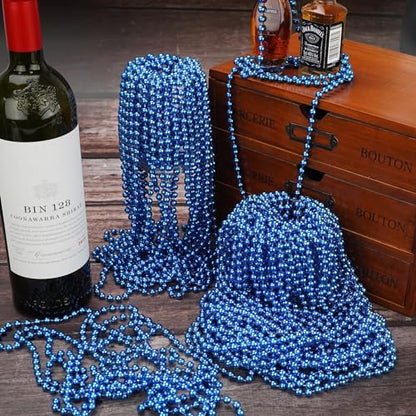 YAXINRUI 72 PCS Blue Bead Necklace, Blue Mardi Gras Beads Christmas Necklaces, Patriotic Necklace, 33 Inch Round Beaded Necklaces for Mardi Gras Christmas 4th of July Festive Events - color: Blue, size: 72 Pcs
