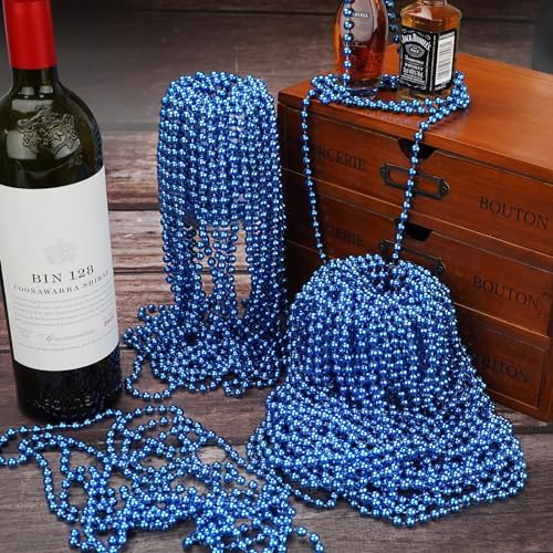 YAXINRUI 72 PCS Blue Bead Necklace, Blue Mardi Gras Beads Christmas Necklaces, Patriotic Necklace, 33 Inch Round Beaded Necklaces for Mardi Gras Christmas 4th of July Festive Events - color: Blue, size: 72 Pcs