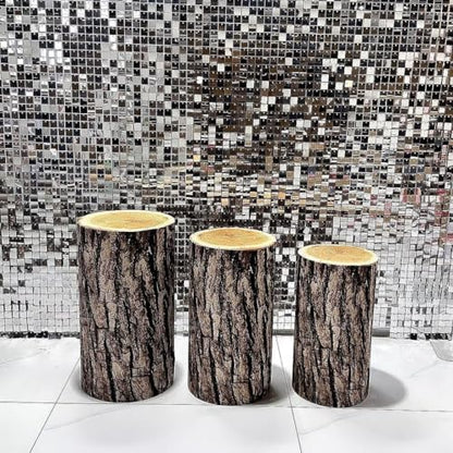 NIVIUS PHOTO Simulated Tree Stump Spandex Pillar Cover for Metal Cylinder Pedestal Stands - 3 Pieces - Covers Only, Stands are not Included (NO-228) - color: No-228
