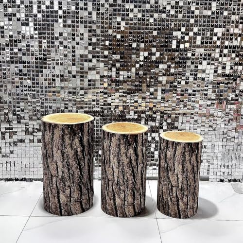 NIVIUS PHOTO Simulated Tree Stump Spandex Pillar Cover for Metal Cylinder Pedestal Stands - 3 Pieces - Covers Only, Stands are not Included (NO-228) - color: No-228