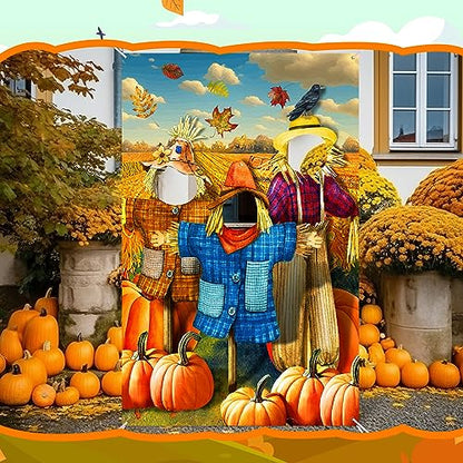 Buryeah Thanksgiving Photography Backdrop Scarecrow Pumpkin Photo Halloween Background Fall Backdrops for Photography Autumn Party Photo Props with Head Cutout Banner with 10 Meter Rope 73 x 47''
