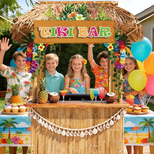 Tiki Bar Hut Banner Hawaiian Aloha Banner Tiki Bar Photo Booth Props Luau Party Backdrop Tropical Beach Hut Design Photo Background for Summer Hawaiian Pool Beach Luau Party Decor Supplies