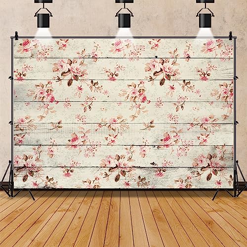AOFOTO 10x6.5ft Vintage Wooden Plank Flowers Photography Background Mother's Day Rustic Floral Wood Board Backdrop Mum Lady Girl Kid Baby Retro Artistic Portrait Photoshoot Studio Props Wallpaper - size: 10x6.5ft