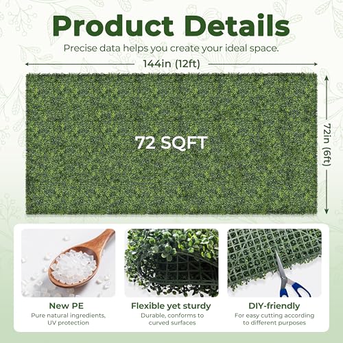 Artificial Boxwood Backdrop Roll: 72"x144" (72 sqft) UV-Anti Greenery Faux Grass Hedge for Indoor Outdoor Green Wall Decor, Patio Privacy Screen, Garden Fence Covering - size: 72"X144"
