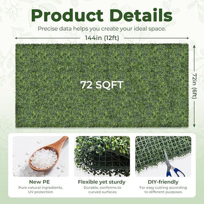 Artificial Boxwood Backdrop Roll: 72"x144" (72 sqft) UV-Anti Greenery Faux Grass Hedge for Indoor Outdoor Green Wall Decor, Patio Privacy Screen, Garden Fence Covering - size: 72"X144"