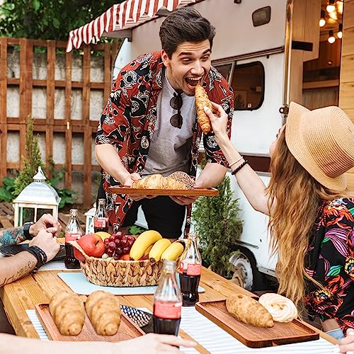 Roshtia 12 Pcs Acacia Wood Serving Tray Rectangular Wooden Serving Platter Christmas Dinner Plates Wood Cheese Charcuterie Board for Food Vegetable, Charcuterie, Appetizer (8'' X 12'' X 0.6'') - size: 8'' X 12'' X 0.6''