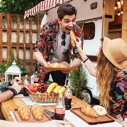 Roshtia 12 Pcs Acacia Wood Serving Tray Rectangular Wooden Serving Platter Christmas Dinner Plates Wood Cheese Charcuterie Board for Food Vegetable, Charcuterie, Appetizer (8'' X 12'' X 0.6'') - size: 8'' X 12'' X 0.6''