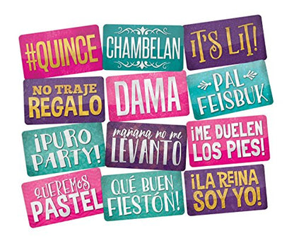 Quinceanera Photo Booth Props Kit by King Props | 40 Piece Teal Gold Mis Quince Anos Party Decorations | Sweet 16 Photo Booth Accessories