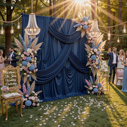 10ft x 10ft Wrinkle Free Navy Blue Backdrop Curtains Panels, 2 Panels 5x10ft Silky Polyester Photo Backdrop Drapes for Birthday Wedding Party Graduation Photography Background - color: Navy Blue, size: 10ftx10ft