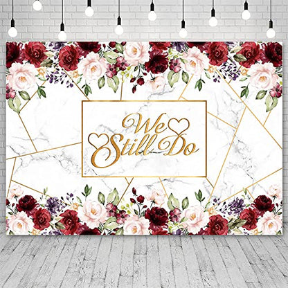 AIBIIN 7x5ft We Still Do Backdrop for Wedding Anniversary Party Photography Background White Marble Rose Gold Red Flowers Romantic Wedding Anniversary Decorations Photo Props - size: 7X5ft