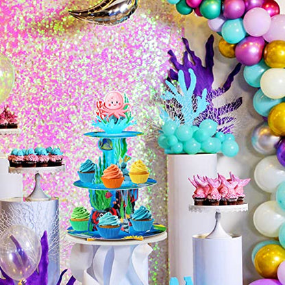 Under The Sea 3 Tier Ocean Cupcake Stand - First Birthday Decorations for Boy - Shark & Mermaid Party Supplies