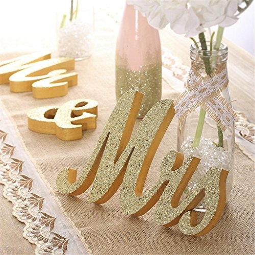 Mr and Mrs Signs Wedding Table Decorations, Wooden Freestanding Letters for Photo Props, Rustic Decoration, Anniversary Shower Gift (Golden) - color: Golden