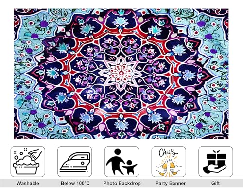 8x5ft Mandala Ornate Backdrop Multicolor Pattern Photography Background for Fiesta Party and Art Display Wall Decorations Tapestry Photo Booth Props - size: 8x5ft