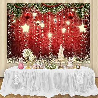 7x5ft Red Christmas Backdrop Sparkling Stars Christmas Backdrops for Pictures Glittering Stars New Year Photography Backdrop for Party Decorations - size: 7x5ft