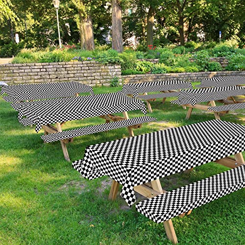 Black and White Checkered Tablecloth Roll 52 in x 100 Ft with Slide Cutter Black Checkered Table Cloth Roll Picnic Party Table Cover for Events Family Banquet Parties and Celebrations(Plastic) - color: Black and White Checkered