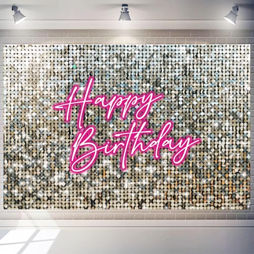 Birthday Party Backdrop 10X6 ft Large Photography Background for Girls Women Princess Theme Birthday Party Decoration,Party Photo Booth Banner Props Supplies Pink Neon Sign - size: 10X6 ft