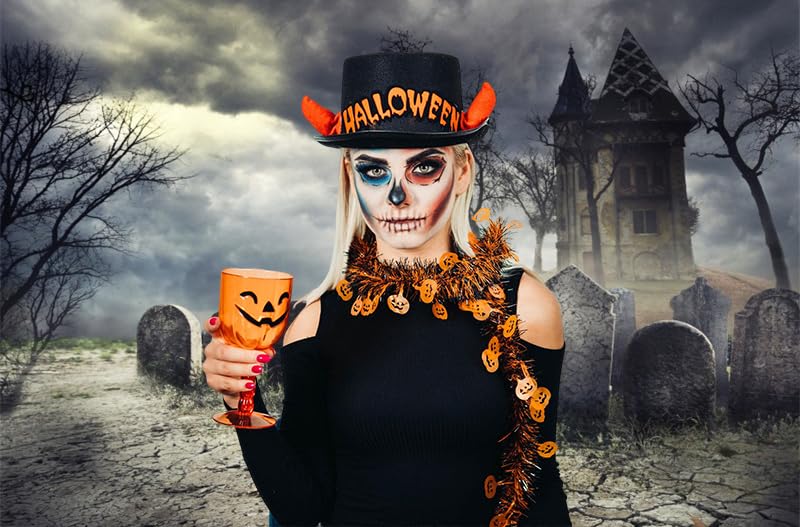 Halloween Backdrop Halloween Cemetery Photo Backdrop for Party Photography 7x5ft Pumpkin Graveyard Scary Haunted House Tombstone Background Kids Adults Birthday Party Studio Props - size: 7x5ft