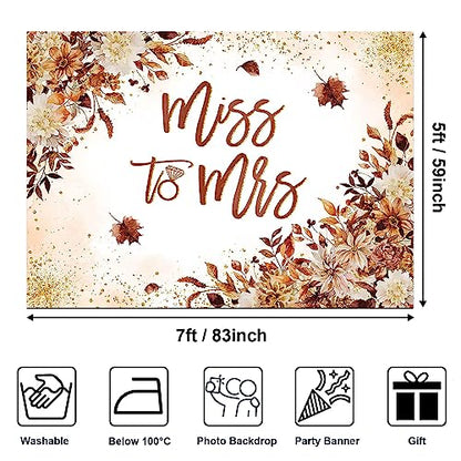 Avezano Miss to Mrs Backdrop Floral Fall Bridal Shower Backdrop Bride to Be Engagement Party Decorations Photography Background Wedding Banner Photo Booth Prop (7x5ft, 82x59inch) - size: 7x5ft, 82x59inch