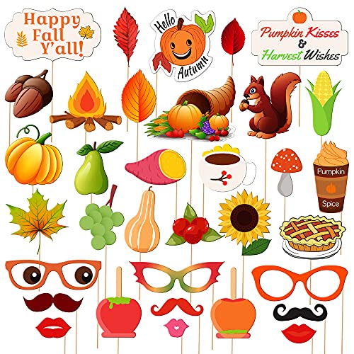 KatchOn, Happy Fall Photo Booth Props - Pack of 34 | Fall Photo Props | Festival Photo Props | Thanksgiving Photo Booth Props, Thanksgiving Props for Photoshoot - color: Brown