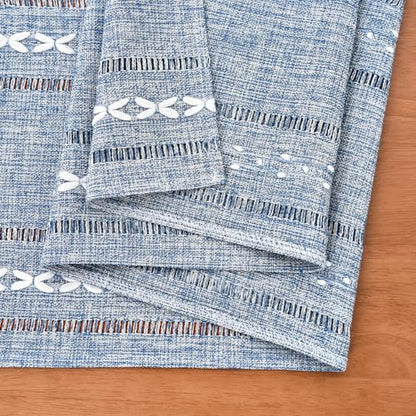 NEWISHER Rustic Farmhouse Embroidered Small Rectangle Tablecloth, Jacquard Striped Table Cloth Washable Fabric Dining Table Cover for Nightstand, Bedside Table, End Table (15x35 Inch), Blue and Grey - color: Blue and Grey, size: 35" x 15" (Rectangular)