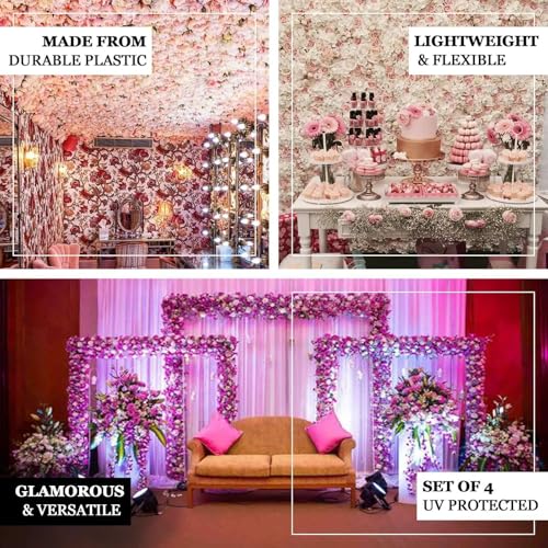 Efavormart Pack of 4 | 13 Sq. Ft. Pink Champagne Silk Flower Wall Panels, 3D Floral Backdrop Mat with Peonies and Hydrangeas for Bridal Showers and Photo Booths - color: Pink/Champagne