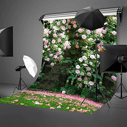 5x7ft Nature Scenery Backdrop Millennial Pink Flower Wall Green Leaves Photography Background A Vibrant Garden Backdrop LYLX008 - size: Vinyl-5x7FT