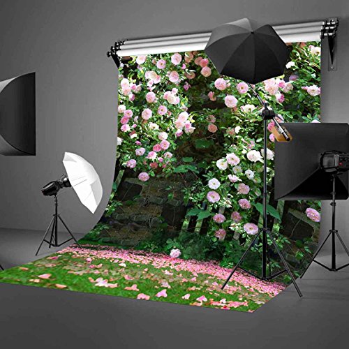 5x7ft Nature Scenery Backdrop Millennial Pink Flower Wall Green Leaves Photography Background A Vibrant Garden Backdrop LYLX008 - size: Vinyl-5x7FT