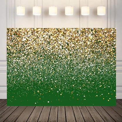 10x8ft Green and Gold Backdrop Birthday Gold Spots Bokeh Wedding Prom Graduation Photography Background X-224 - color: Green, size: 10X8ft