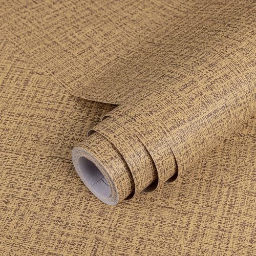 TANONE Dark Coffee Linen Wallpaper (15.8 in X 118 in) Self-Adhesive- Grasscloth Contact Paper Peel and Stick Faux Imitation Cloth Vinyl Film - Wall Paper Solid Color Decorate Furniture Bedroom - color: Dark Coffee, size: 15.8" x 118"