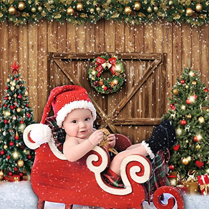 Christmas Backdrops for Photography Merry Christmas Background LFEEY 10x8ft Rustic Wood Door Winter Snowflake Christmas Tree Photo Background Xmas Party Backdrop Kids Family Portrait Photoshoot Props