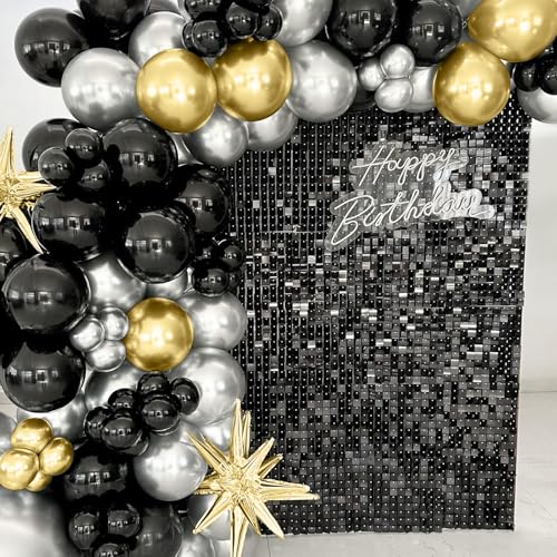 Black Shimmer Wall Backdrop,Shiny Sequins,48Pcs Sequins Backdrop Panels,Glitter Bling Photo Background for Birthday Party Wedding Engagement Anniversary Graduation (Each 1FT², Total 48FT²) - color: Black, size: 6 FT x 8 FT