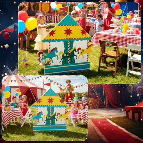 Colingmill Carnival Circus Party Decoration 3ft Circus Theme Birthday Party Supplies Carousel Cardboard Cutout Standup Photo Booth Backdrop Props Life Size for Birthday Carnival Game Weddings Events - style: Carousel