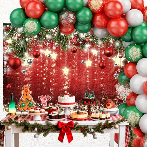 Mocsicka Christmas Backdrop Red Ball Xmas Merry Christmas Party Decorations for Family Holiday Christ for Photography Photo Booth Props (Red, 7x5ft(82"x60")) - size: 7x5ft(82"x60")