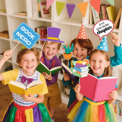 Reading Party Decorations 24PCS Book Club Photo Props I Love Reading Photo Props Party Favor for Book Lover Bday Library Supplies