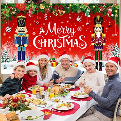 Irenare Christmas Backdrop Merry Christmas Banner Party Decoration Xmas Photography Background Photo Props for Winter Holiday New Year Eve Family Party Decoration Supplies(Nutcracker) - style: Nutcracker