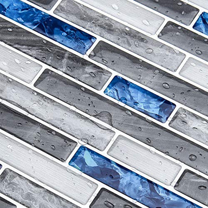 Art3d Peel & Stick Brick Kitchen Backsplash Self-Adhesive Wall Tile Stone Design, 10 Sheets, Blue Marlbe, 30 * 30cm - color: Blue