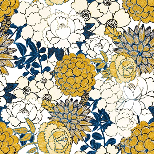 Vintage Floral Peel and Stick Wallpaper Hand-painted Flowers Removable Waterproof Wallpaper Floral Decorative Contact Paper Vinyl White/Yellow Flowers Self Adhesive Wall Paper 17.71in x 236.2in - color: Floral-19, size: 17.71" x 236.2"