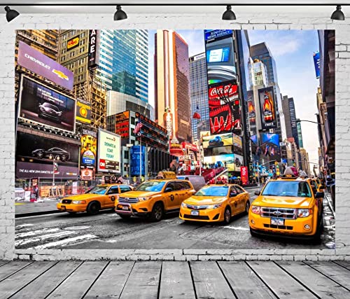Fabric 10x8ft New York City Time Square Backdrop Broadway Street Taxi Photography Background City Cityscape Skyscraper NYC Themed Party Birthday Adult Portrait Studio Banner Booth Props - size: 10x8ft