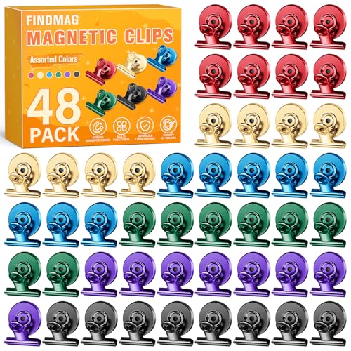 FINDMAG 48 Pack Magnetic Clips for Photo ANG Picture Display, Strong Scratch-Free Refrigerator Magnets, Heavy Duty Clips for Picture Hanging, Sculptural Picture Frame, Kitchen, Office, School Use - color: Multi Color, size: 48 Pack
