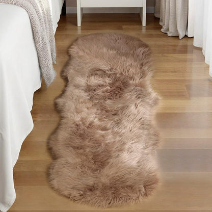 Goolela Faux Sheepskin Fur Runner Rug Light Brown Beige Fluffy Bedside Rug for Bedroom 2x6 Furry Fuzzy Rug Runner Washable Playroom Office Sheepskin - color: Beige, size: 2' x 6' (Sheepskin)