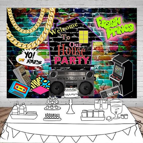 Mocsicka Hip Hop Graffiti Theme Photography Backdrops 80's 90's Colorful Brick Wall Photo Booth Retro Music Rock Punk Party Banner Decorations Studio Props (8x8ft) - size: 8x8ft
