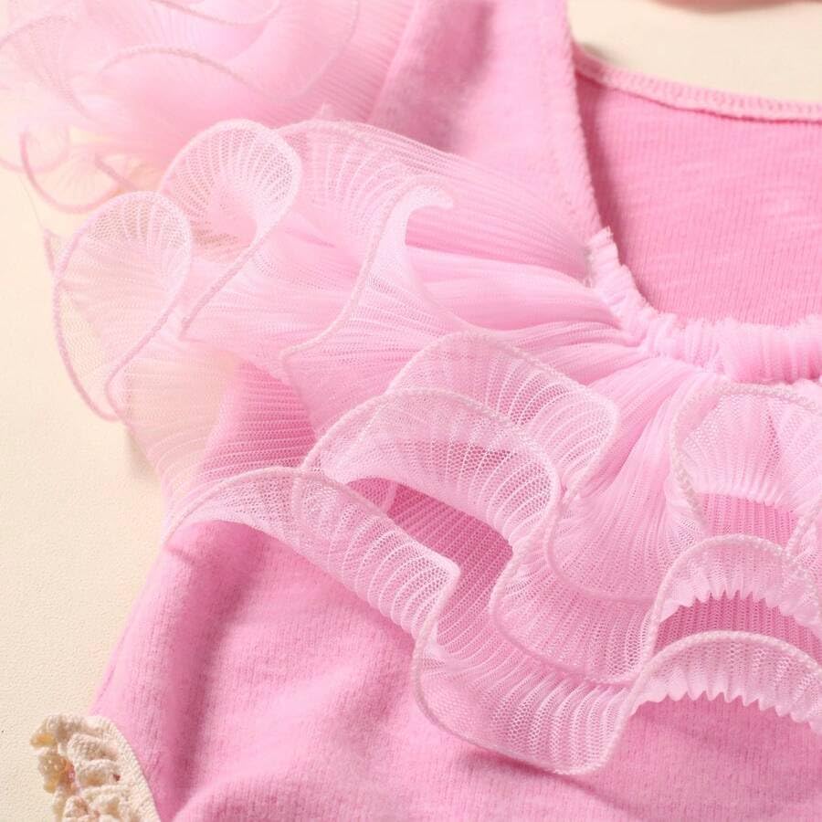 Newborn Photography Outfits Girl, Baby Girl Photo Props, Newborn Photoshoot Ruffles Outfits with Headband - color: Pink