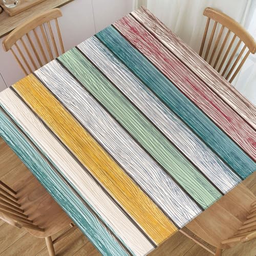 Square Fitted Tablecloth with Elastic Wooden Texture Background from Painted Wood Retro Table Covers for Kitchen Dinner Picnic Party, Fitted for 60"x60" Square Table, Style 181 - color: Wooden Texture 18, size: 60" x 60" (Square)