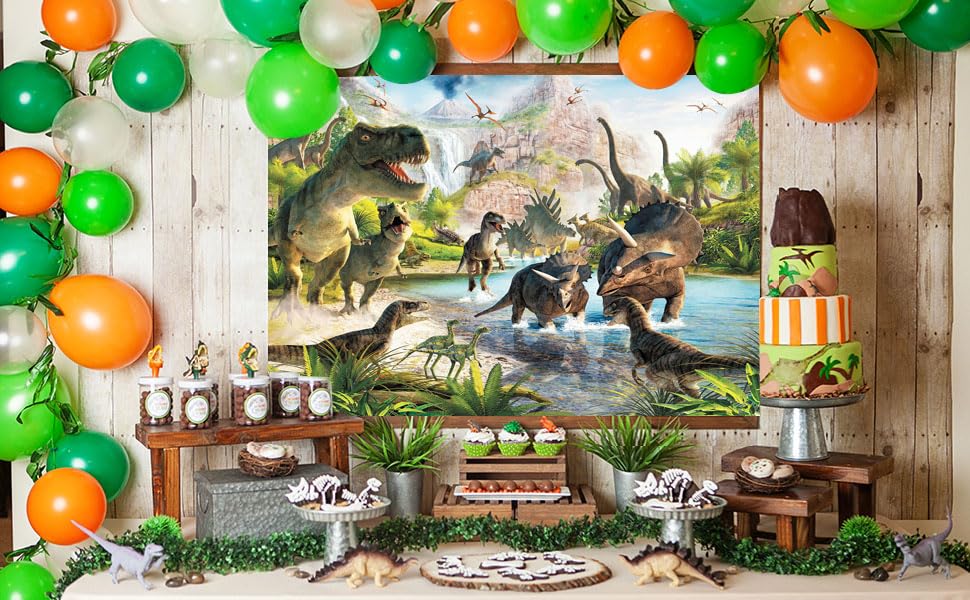10X8FT Dinosaur Photography Background Dinosaur Party Banner 3D Kids Birthday Decoration Dinosaur Party Backdrops DH-203 Green