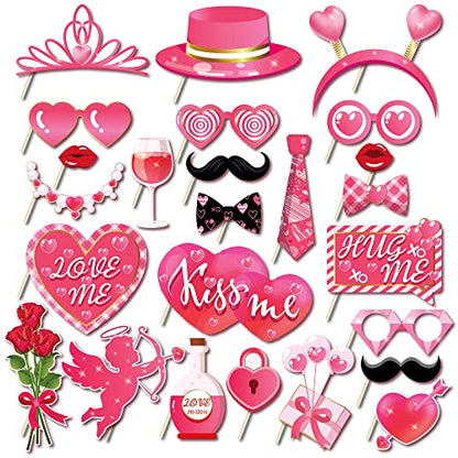 25Pcs Valentine's Day Photo Booth Props Valentine's Day Party Decorations Valentine's Day Party Props Valentine's Day Selfie Props with Stick for Valentine Party Decorations