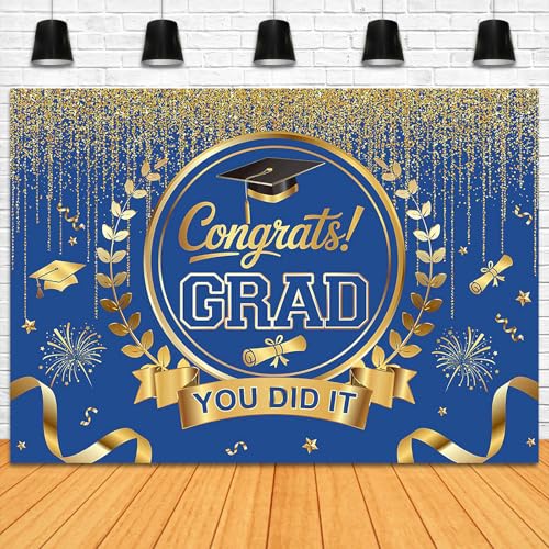 Graduation Backdrop Congrats Grad You Did It Party Decorations Background Congratulations Graduate Class of 2026 Banner Photo Booth Props (Blue and Gold, 7x5ft) - color: Blue and Gold