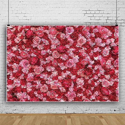 Renaiss 9x6ft Pink Red Rose Backdrop Flower Wall Wedding Photography Background Mother's Day Valentines Bridal Shower Girls Birthday Ceremony Party Decor Banner Floral Photo Studio Booth Props - size: 9x6ft